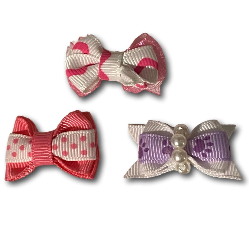 Set of 3 Assorted Mini Hair Bows for Small Dogs